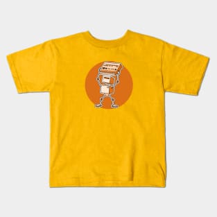 Robot Holding Drum Machine Orange Tint Kids T-Shirt